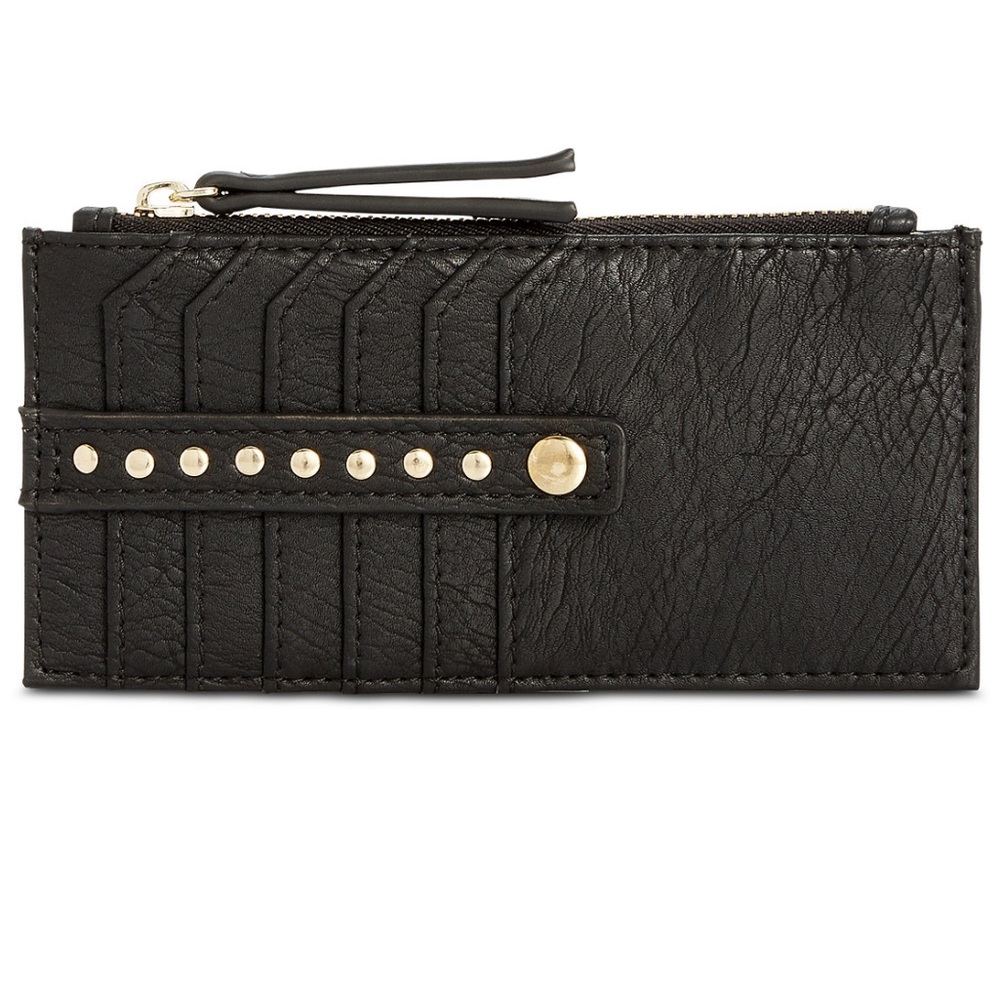 INC. Black Leather Wallet with Gold Studs